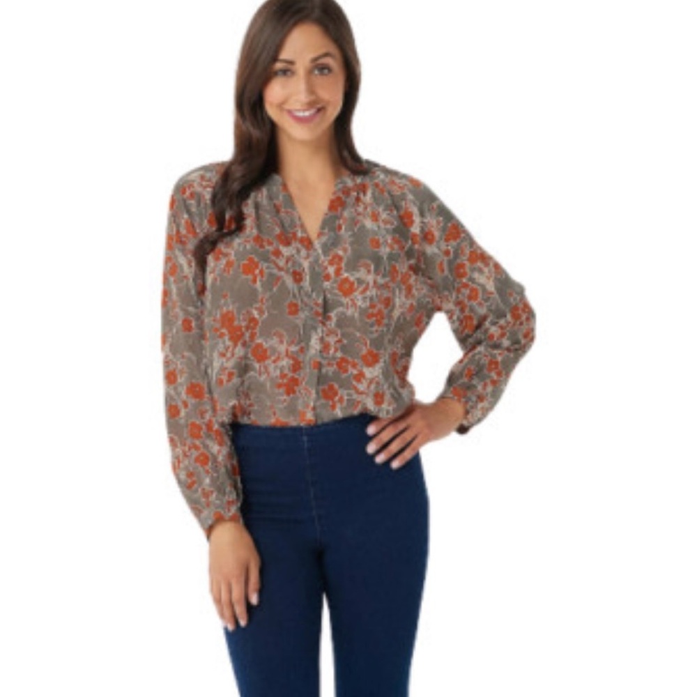 Bishop + Young Long Sleeve Eva Floral Blouse Gray Size 2X